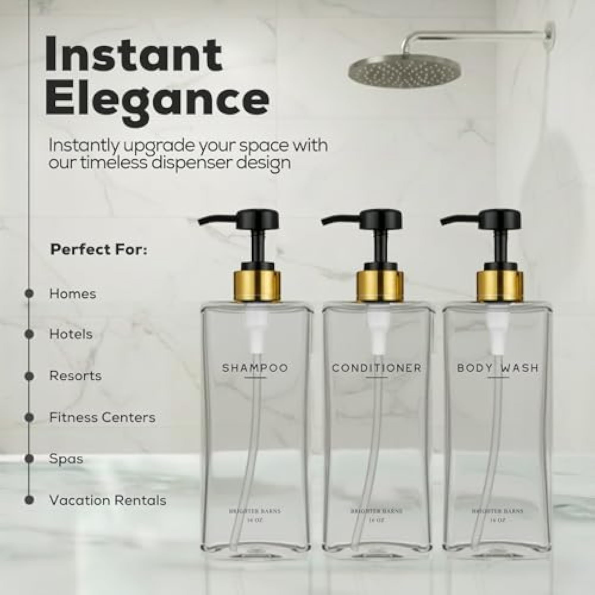 Clear Shampoo and Conditioner Dispenser Set, Refillable